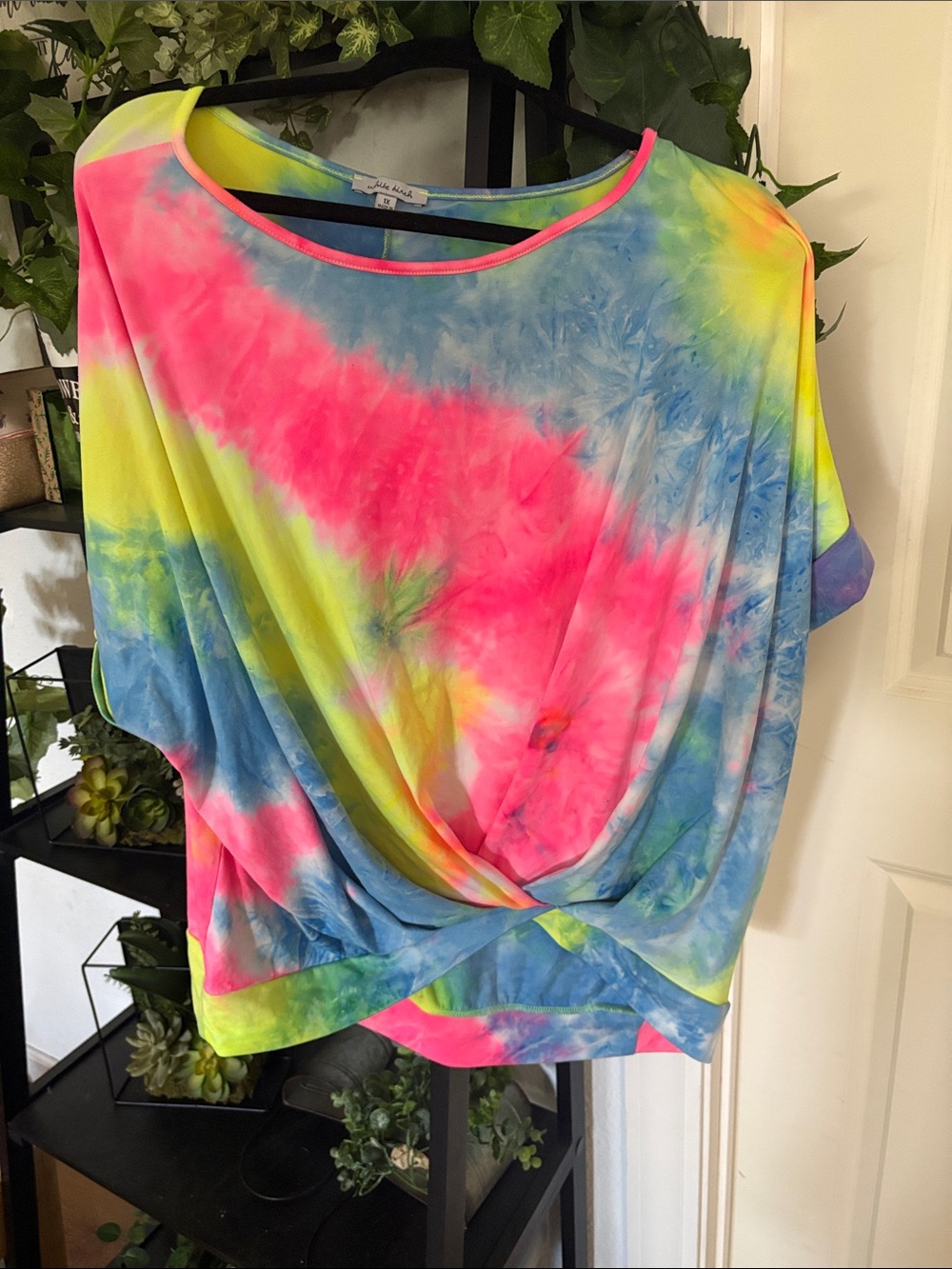 white birch Neon Tie-Dye Twist Front Short Sleeve Top